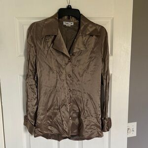 Brown Satin Button-Up Blouse